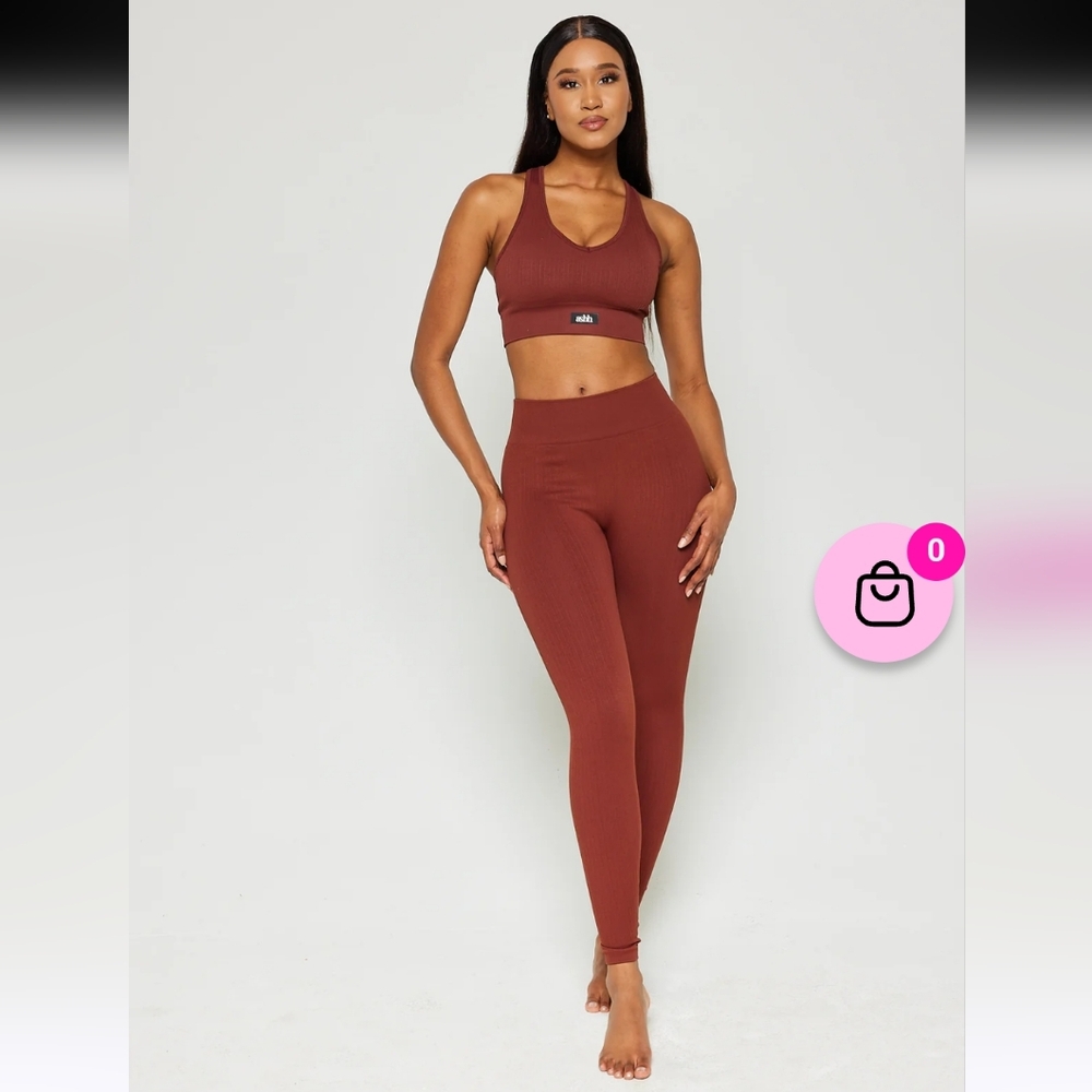 NWT Ashh Active Seamless Set Sz S- Pro From Leggings Mocha and Elite Top Beige